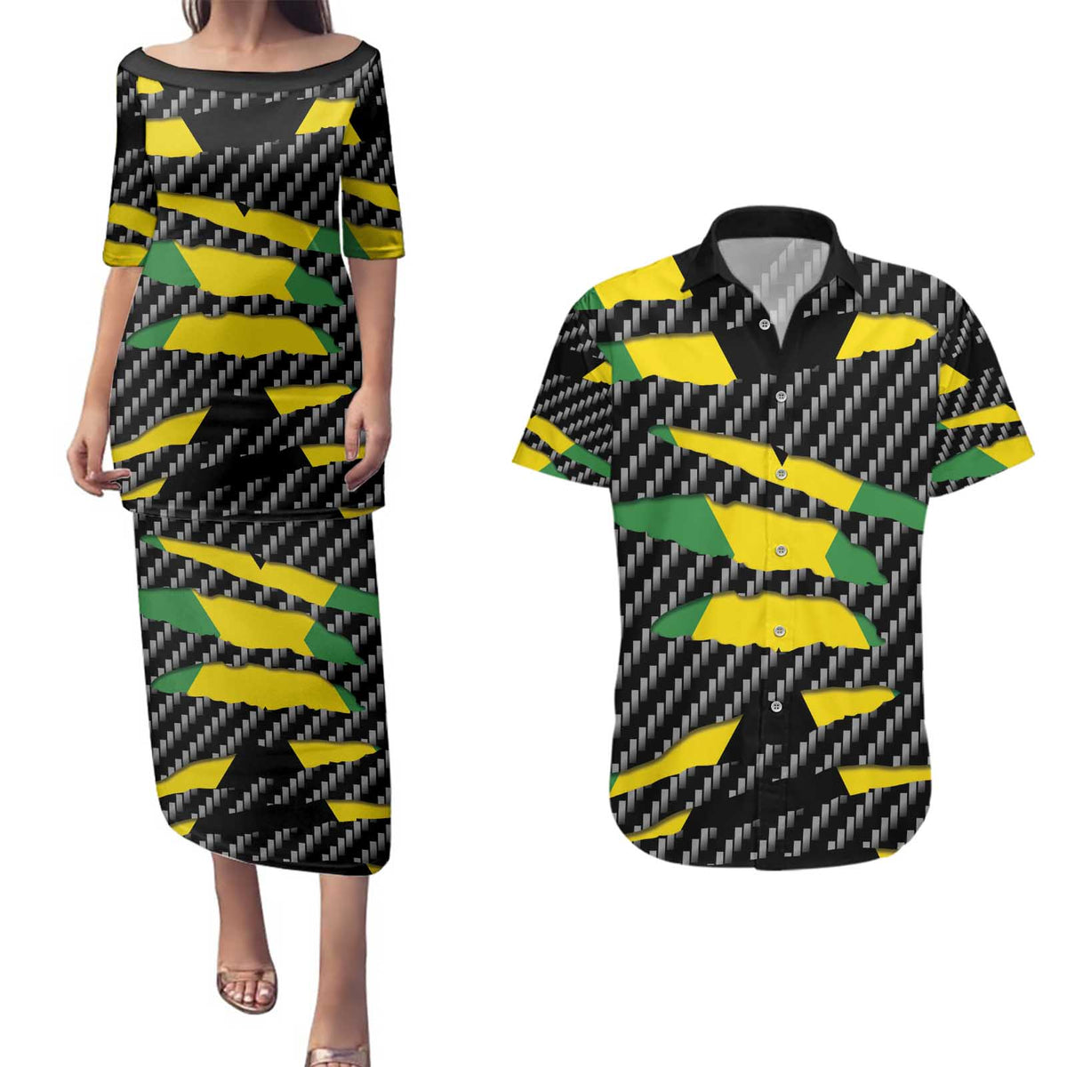 Jamaica Beast Couples Matching Puletasi and Hawaiian Shirt Ripped Flag Graphic - Wonder Print Shop