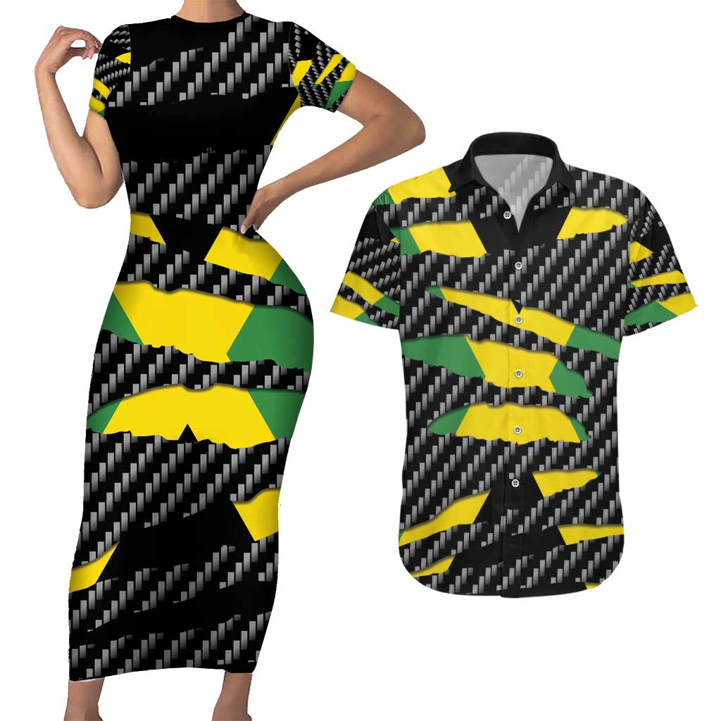Jamaica Beast Couples Matching Short Sleeve Bodycon Dress and Hawaiian Shirt Ripped Flag Graphic - Wonder Print Shop