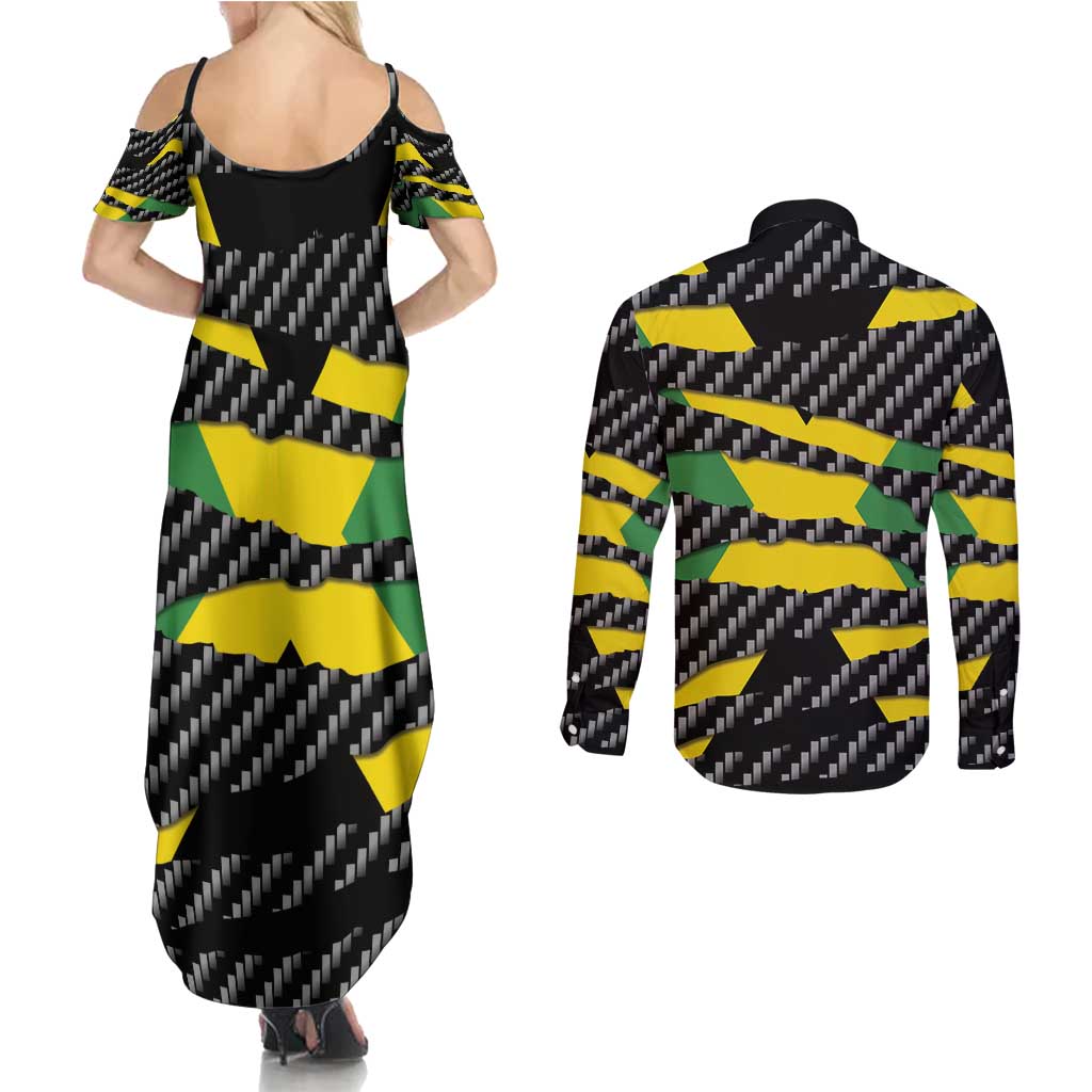 Jamaica Beast Couples Matching Summer Maxi Dress and Long Sleeve Button Shirt Ripped Flag Graphic - Wonder Print Shop
