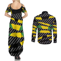 Jamaica Beast Couples Matching Summer Maxi Dress and Long Sleeve Button Shirt Ripped Flag Graphic - Wonder Print Shop