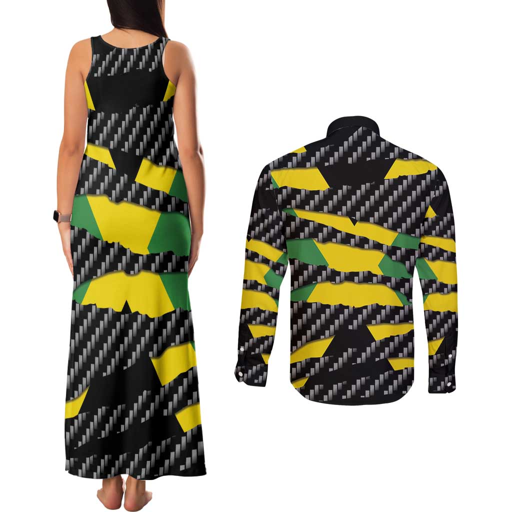 Jamaica Beast Couples Matching Tank Maxi Dress and Long Sleeve Button Shirt Ripped Flag Graphic - Wonder Print Shop