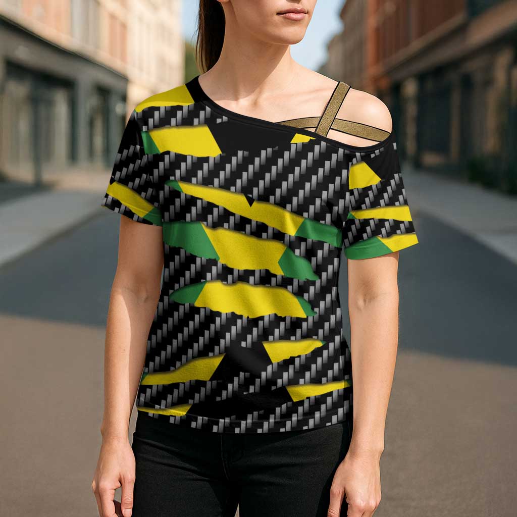 Jamaica Beast Cross Shoulder Shirt Ripped Flag Graphic - Wonder Print Shop
