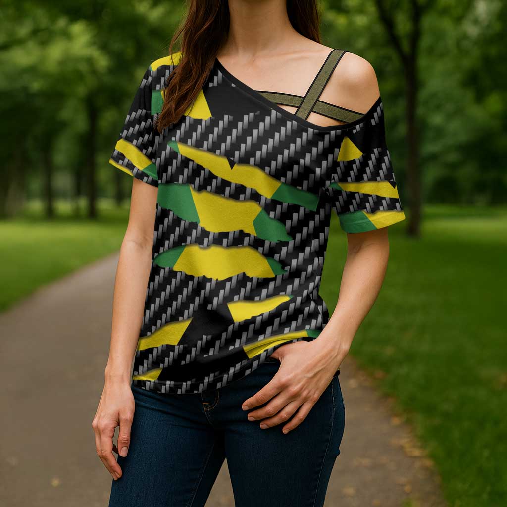 Jamaica Beast Cross Shoulder Shirt Ripped Flag Graphic - Wonder Print Shop