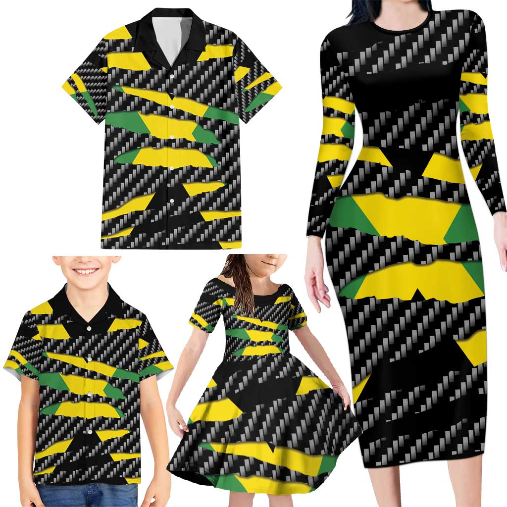 Jamaica Beast Family Matching Long Sleeve Bodycon Dress and Hawaiian Shirt Ripped Flag Graphic - Wonder Print Shop