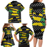 Jamaica Beast Family Matching Long Sleeve Bodycon Dress and Hawaiian Shirt Ripped Flag Graphic - Wonder Print Shop