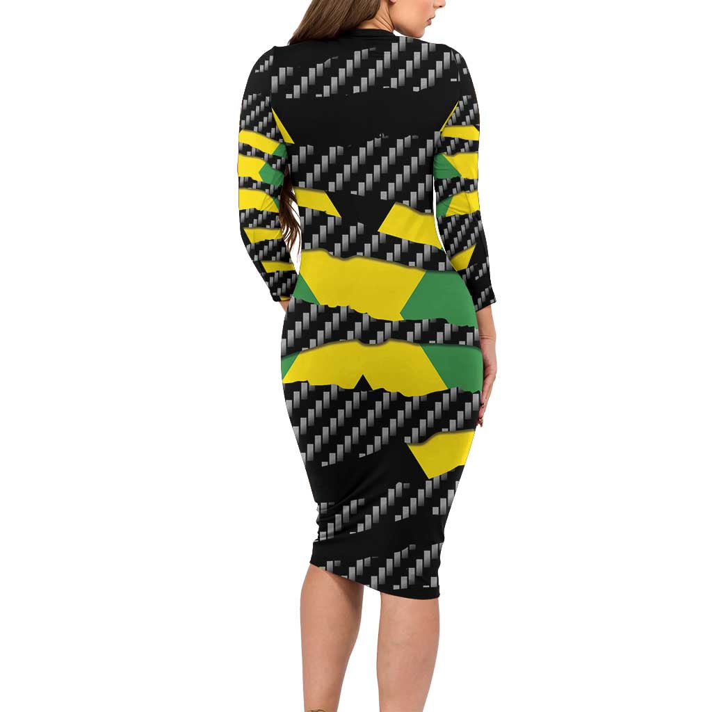 Jamaica Beast Family Matching Long Sleeve Bodycon Dress and Hawaiian Shirt Ripped Flag Graphic - Wonder Print Shop