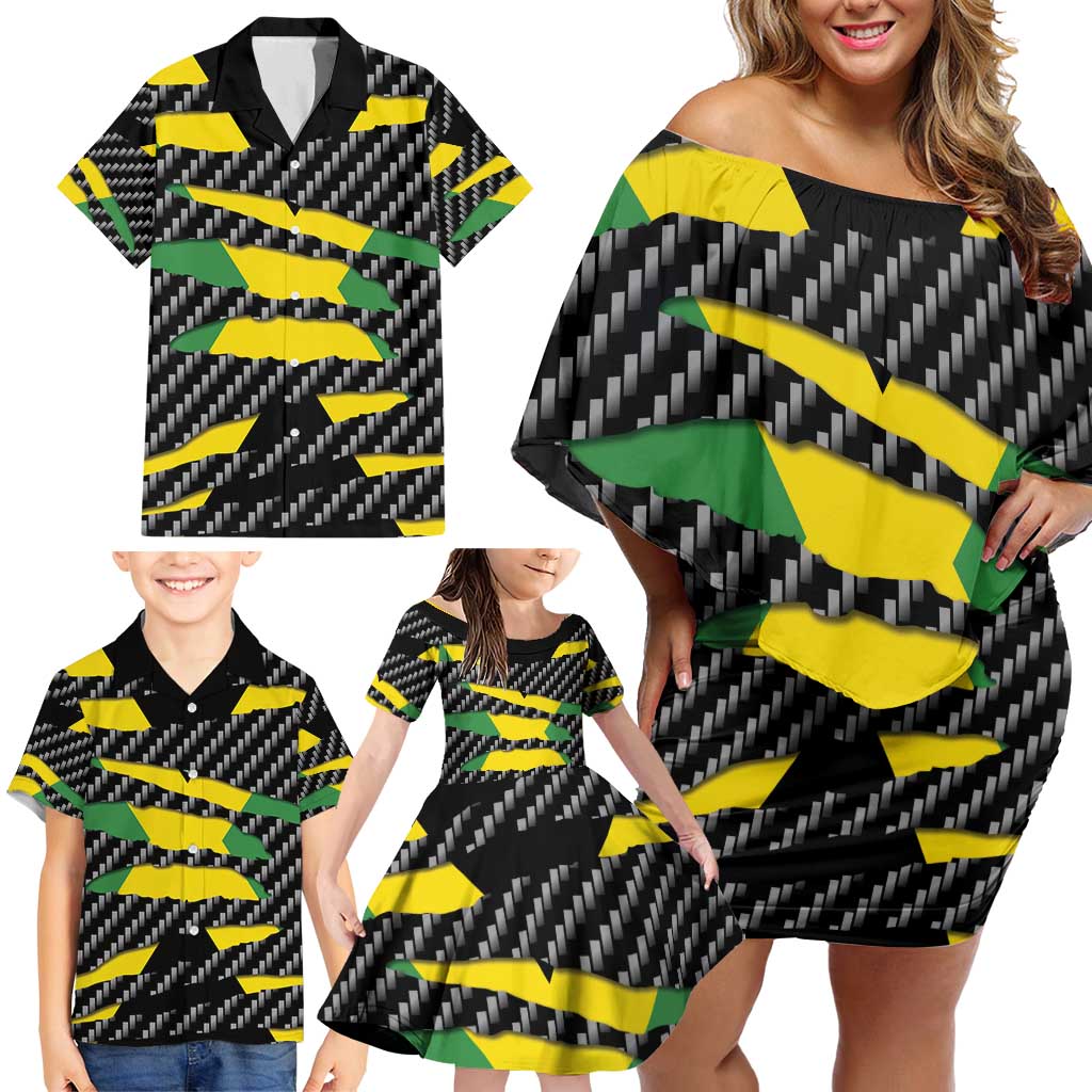 Jamaica Beast Family Matching Off Shoulder Short Dress and Hawaiian Shirt Ripped Flag Graphic - Wonder Print Shop