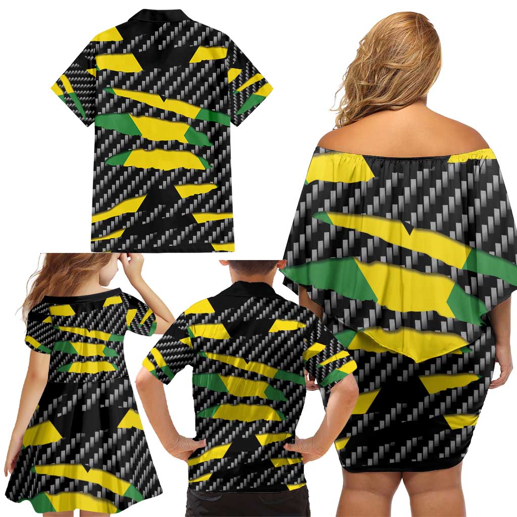 Jamaica Beast Family Matching Off Shoulder Short Dress and Hawaiian Shirt Ripped Flag Graphic - Wonder Print Shop