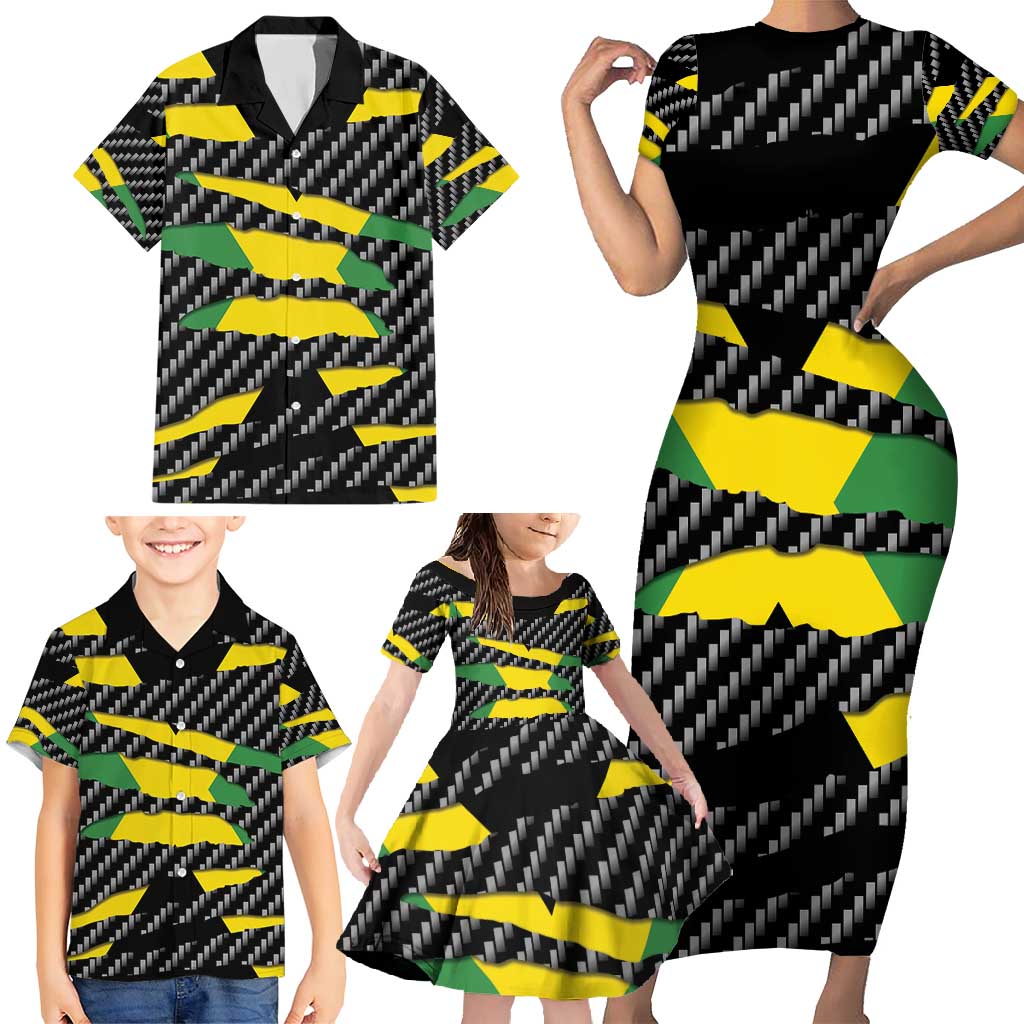 Jamaica Beast Family Matching Short Sleeve Bodycon Dress and Hawaiian Shirt Ripped Flag Graphic - Wonder Print Shop