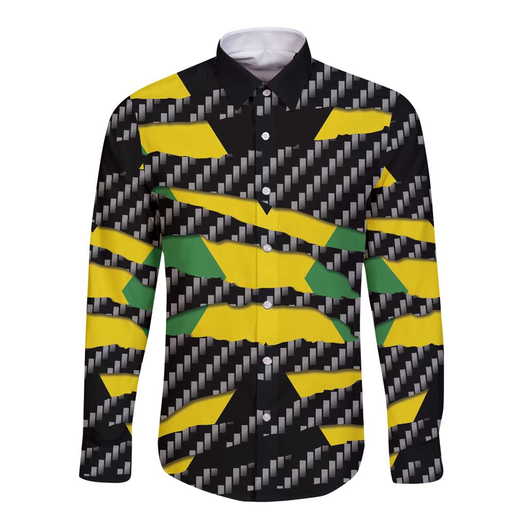 Jamaica Beast Long Sleeve Button Shirt Ripped Flag Graphic - Wonder Print Shop