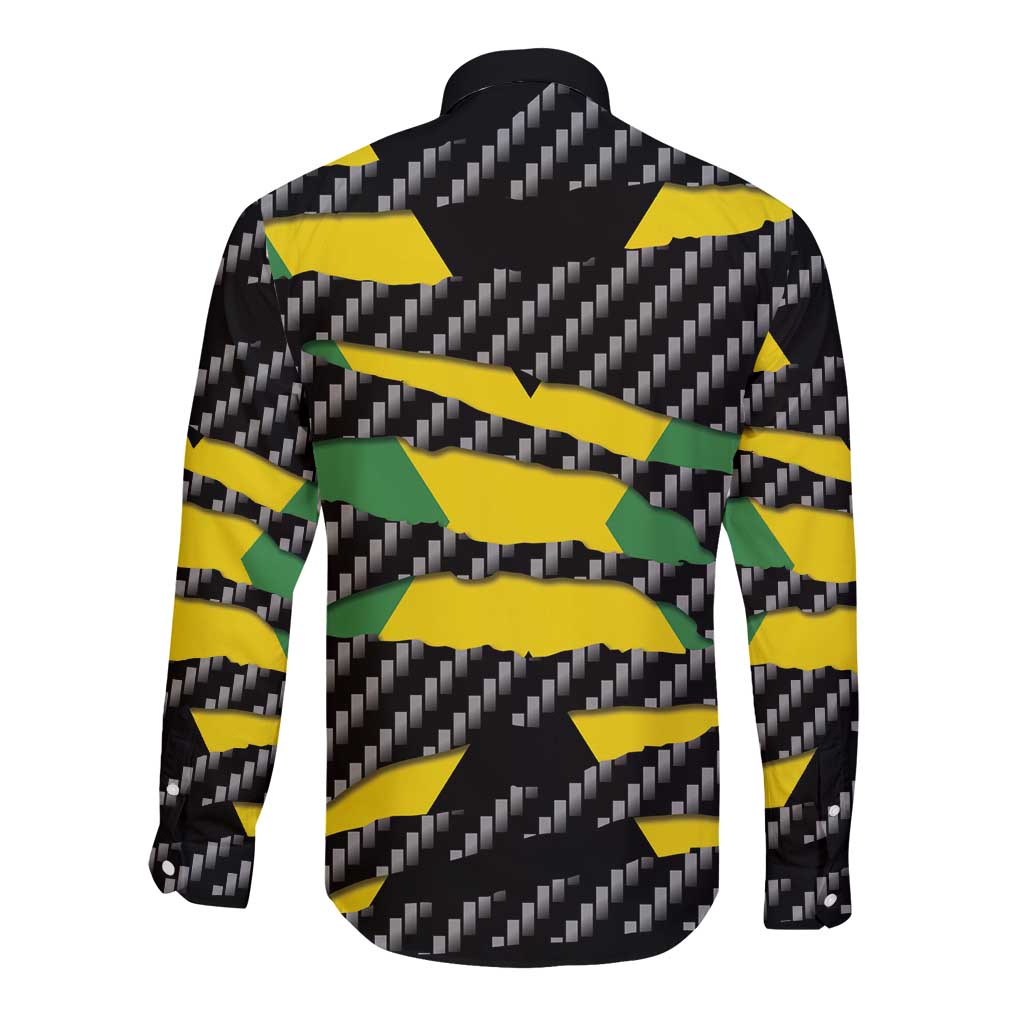 Jamaica Beast Long Sleeve Button Shirt Ripped Flag Graphic - Wonder Print Shop