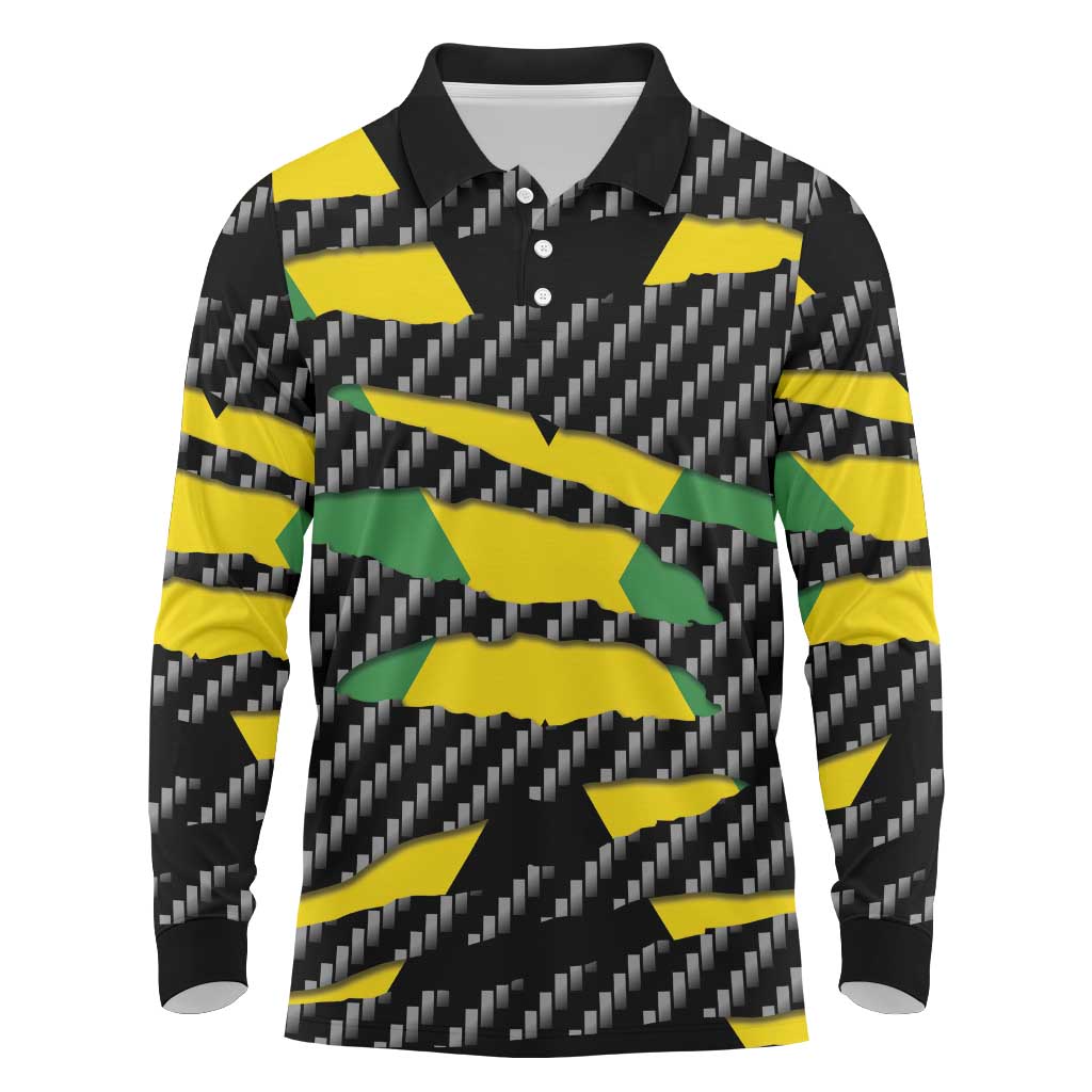 Jamaica Beast Long Sleeve Polo Shirt Ripped Flag Graphic - Wonder Print Shop