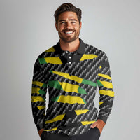 Jamaica Beast Long Sleeve Polo Shirt Ripped Flag Graphic - Wonder Print Shop