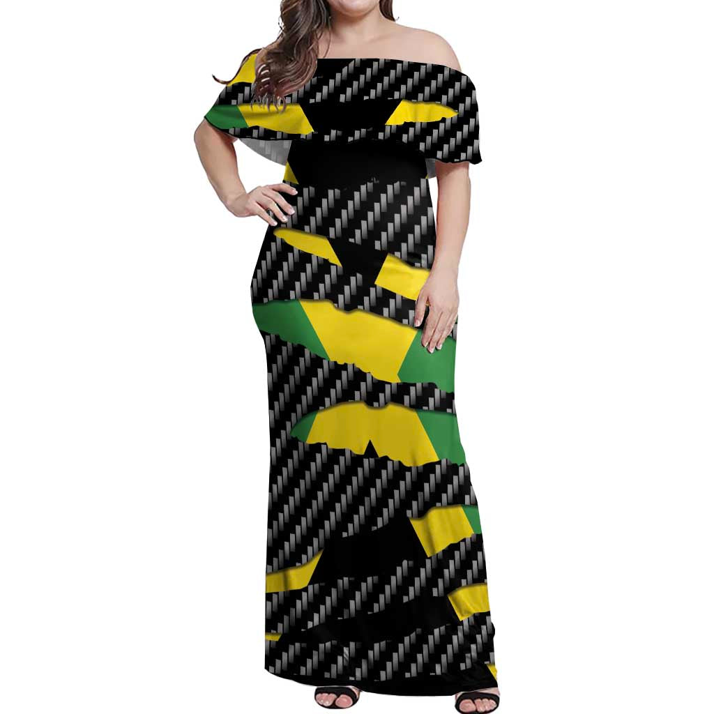 Jamaica Beast Off Shoulder Maxi Dress Ripped Flag Graphic - Wonder Print Shop