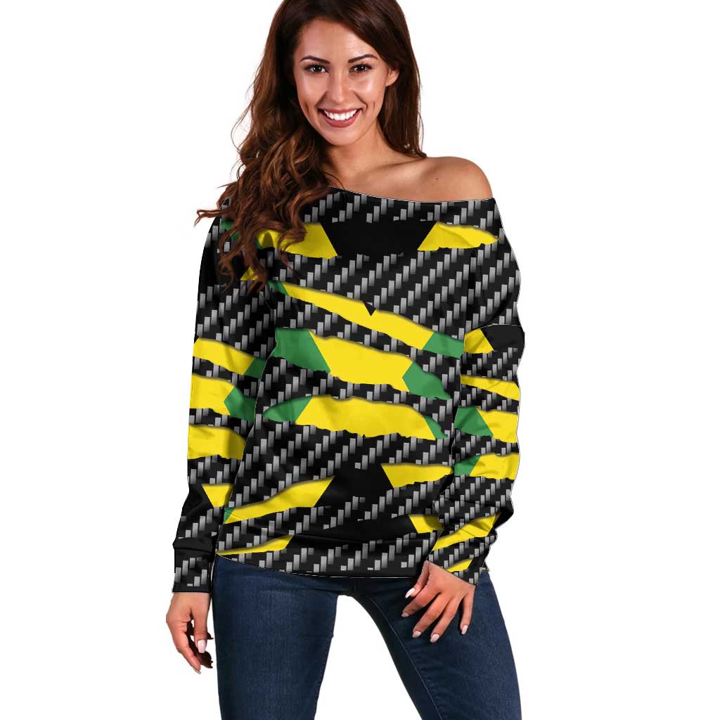 Jamaica Beast Off Shoulder Sweater Ripped Flag Graphic - Wonder Print Shop
