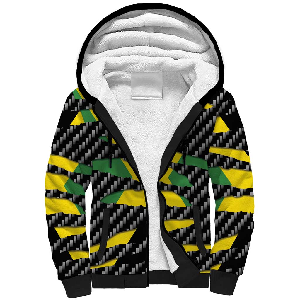 Jamaica Beast Sherpa Hoodie Ripped Flag Graphic - Wonder Print Shop