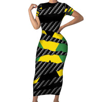Jamaica Beast Short Sleeve Bodycon Dress Ripped Flag Graphic - Wonder Print Shop