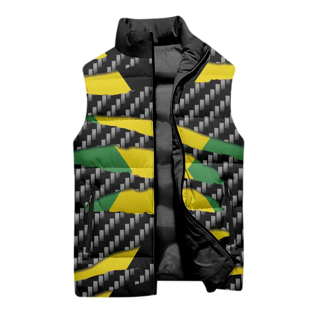 Jamaica Beast Sleeveless Puffer Jacket Ripped Flag Graphic - Wonder Print Shop