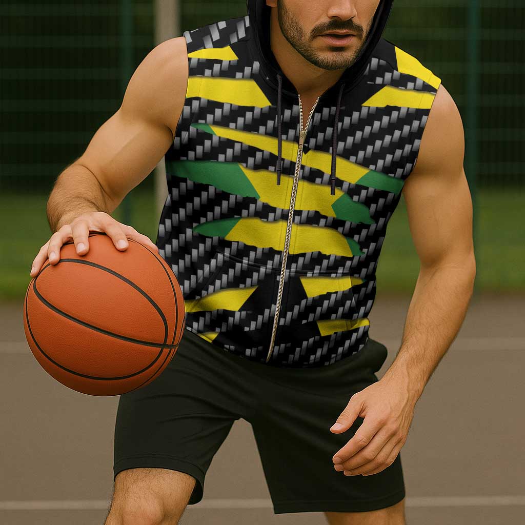 Jamaica Beast Sleeveless Zip Hoodie Ripped Flag Graphic - Wonder Print Shop