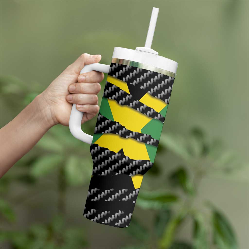 Jamaica Beast Tumbler With Handle Ripped Flag Graphic - Wonder Print Shop
