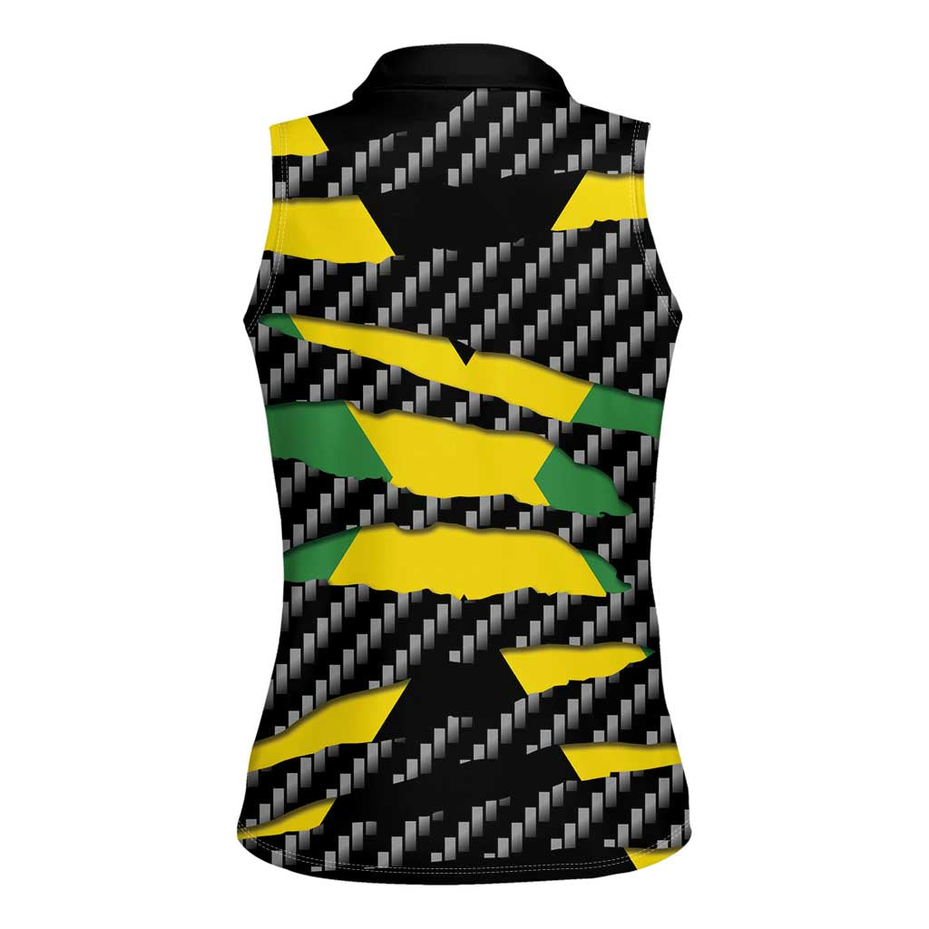 Jamaica Beast Women Sleeveless Polo Shirt Ripped Flag Graphic - Wonder Print Shop