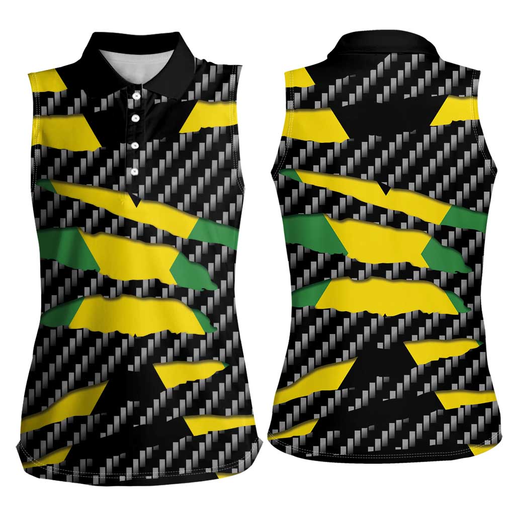 Jamaica Beast Women Sleeveless Polo Shirt Ripped Flag Graphic - Wonder Print Shop