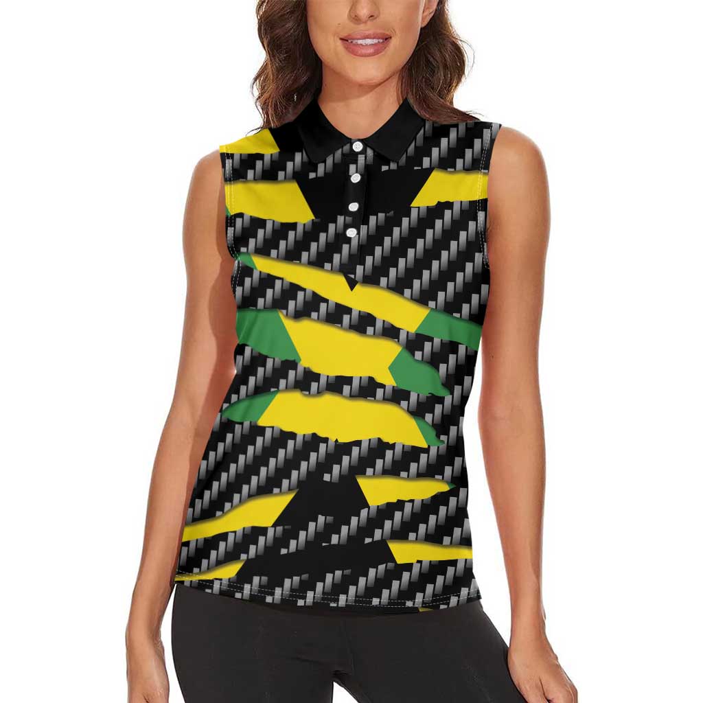 Jamaica Beast Women Sleeveless Polo Shirt Ripped Flag Graphic - Wonder Print Shop
