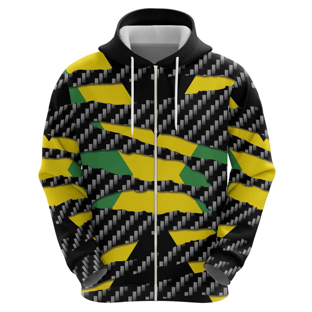 Jamaica Beast Zip Hoodie Ripped Flag Graphic - Wonder Print Shop