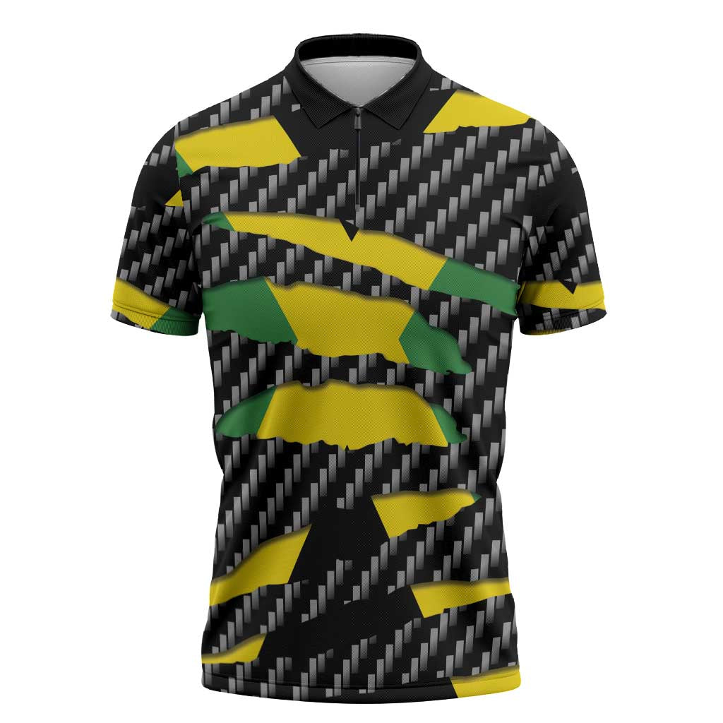 Jamaica Beast Zipper Polo Shirt Ripped Flag Graphic - Wonder Print Shop