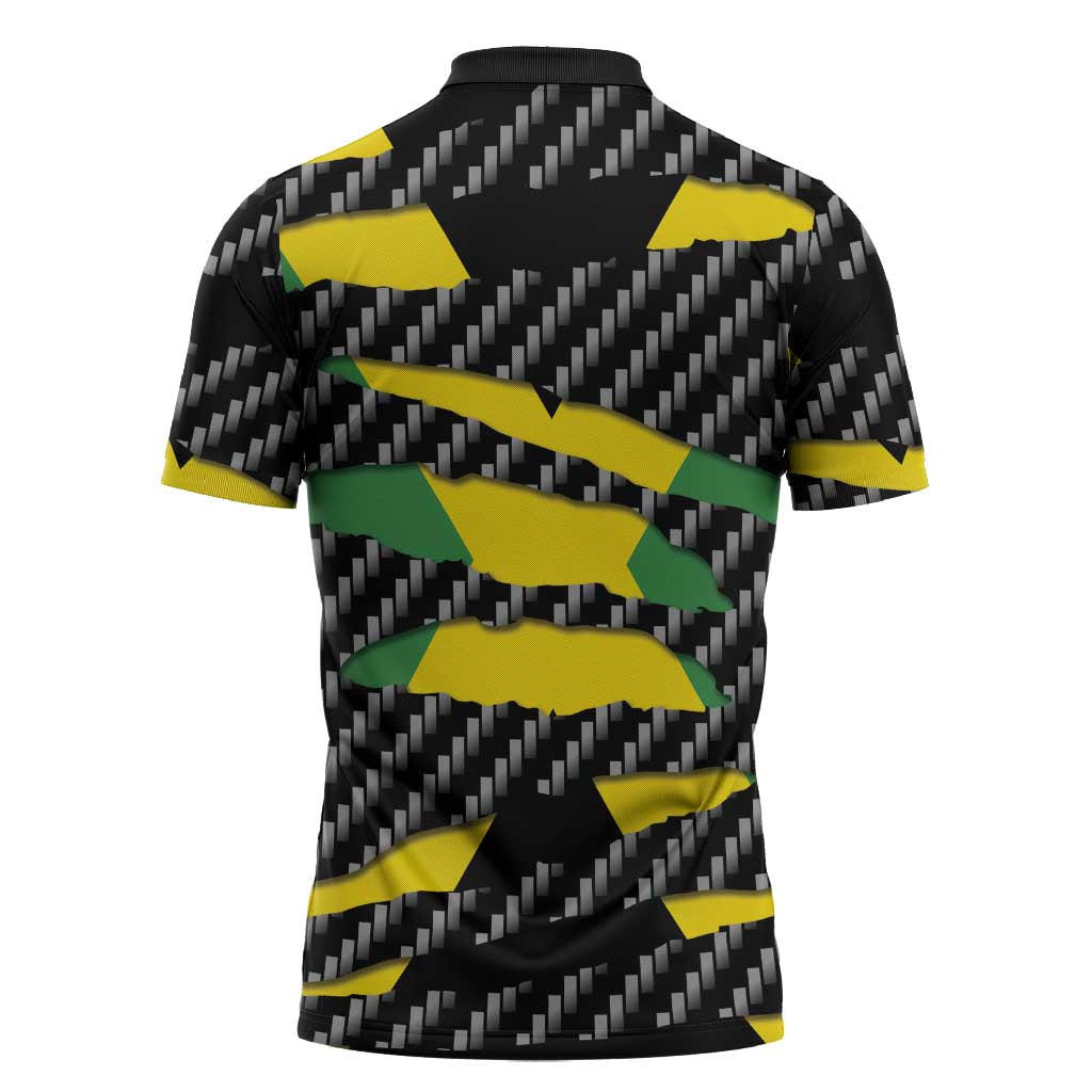 Jamaica Beast Zipper Polo Shirt Ripped Flag Graphic - Wonder Print Shop