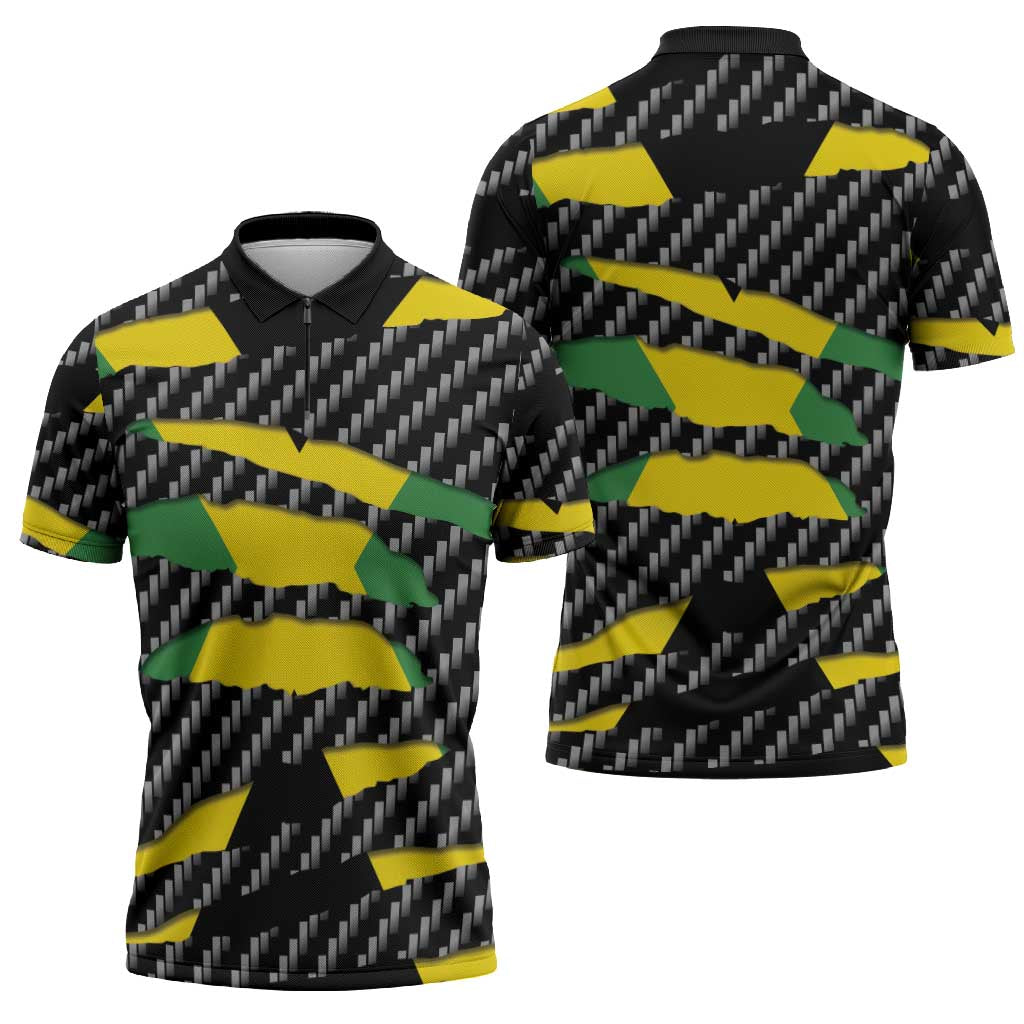 Jamaica Beast Zipper Polo Shirt Ripped Flag Graphic - Wonder Print Shop