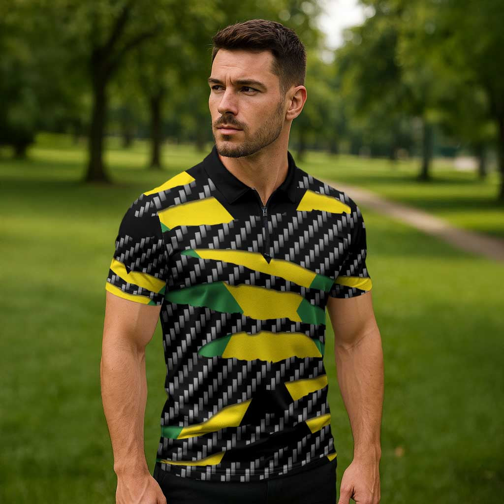 Jamaica Beast Zipper Polo Shirt Ripped Flag Graphic - Wonder Print Shop