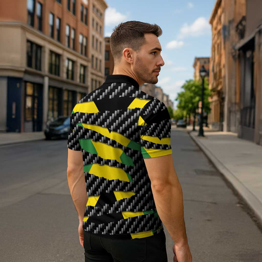 Jamaica Beast Zipper Polo Shirt Ripped Flag Graphic - Wonder Print Shop