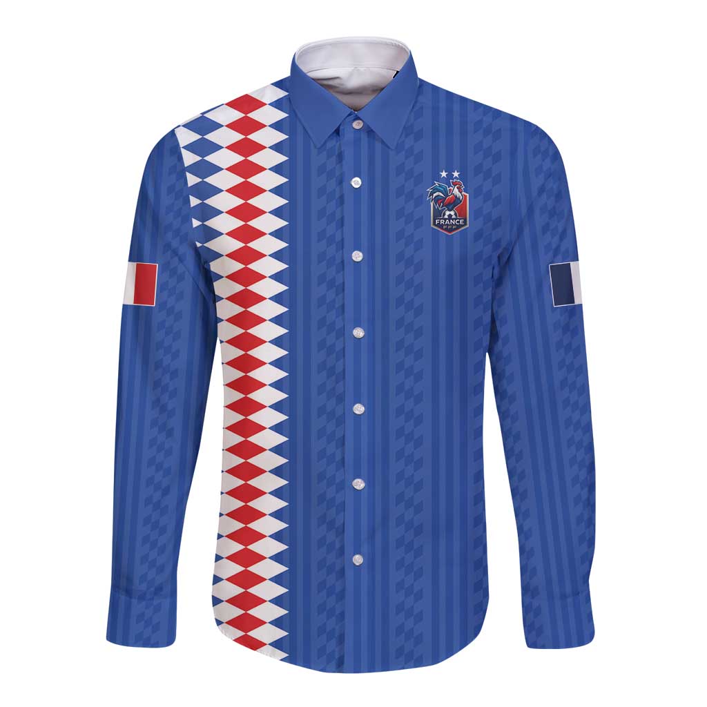 Custom World Football 2026 France Long Sleeve Button Shirt Les Bleus Road To Champions - Wonder Print Shop