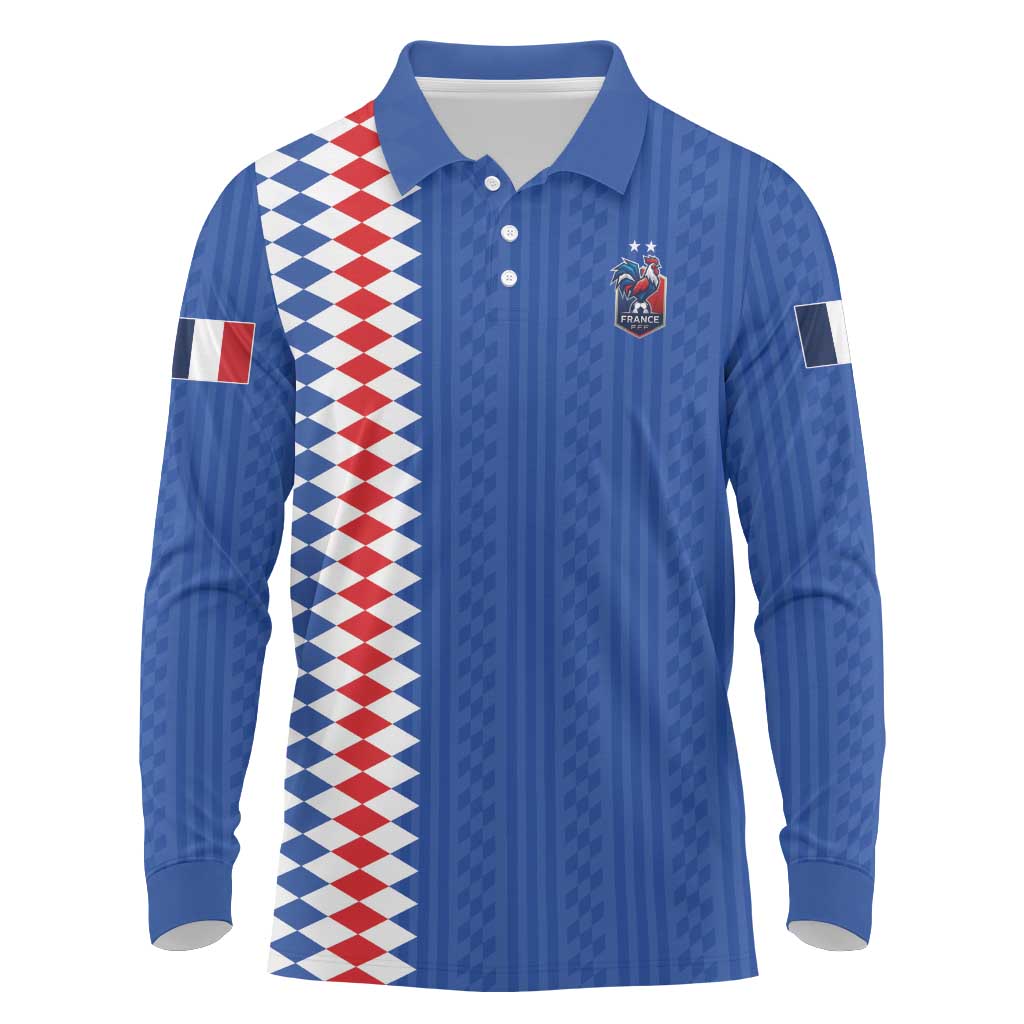 Custom World Football 2026 France Long Sleeve Polo Shirt Les Bleus Road To Champions - Wonder Print Shop