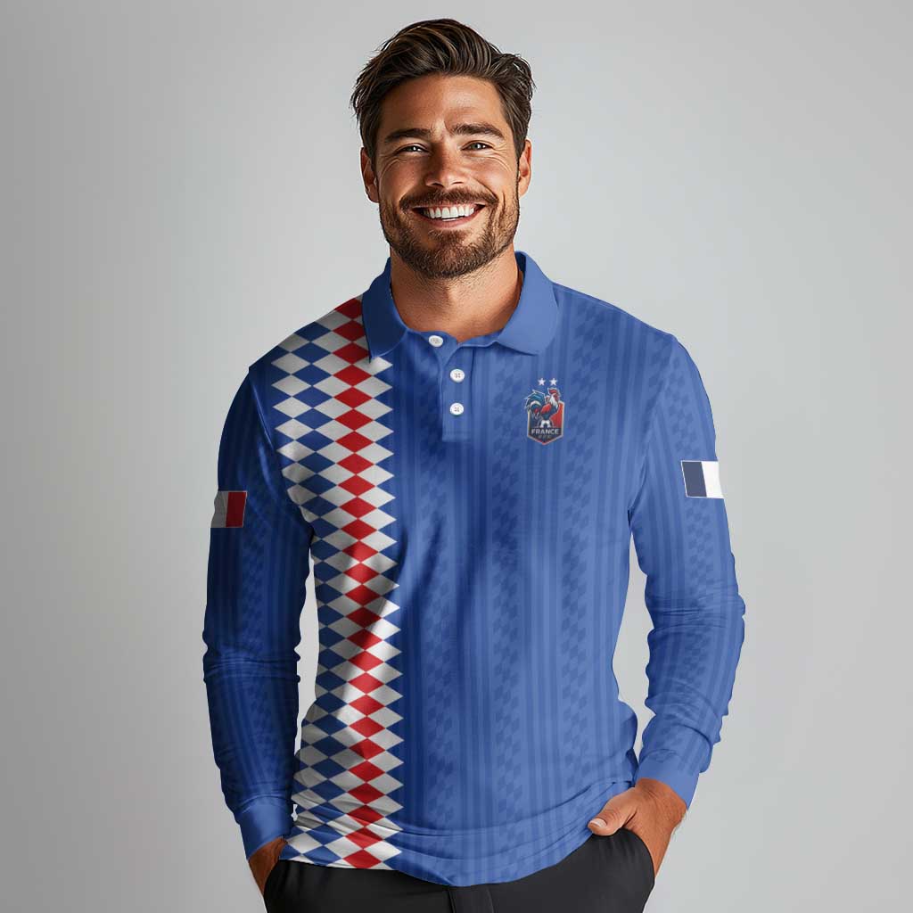 Custom World Football 2026 France Long Sleeve Polo Shirt Les Bleus Road To Champions - Wonder Print Shop