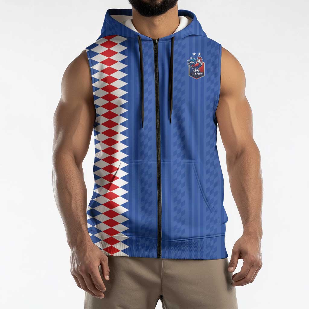 Custom World Football 2026 France Sleeveless Zip Hoodie Les Bleus Road To Champions - Wonder Print Shop