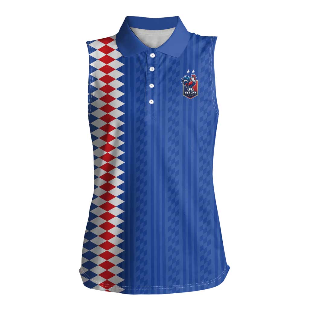 Custom World Football 2026 France Women Sleeveless Polo Shirt Les Bleus Road To Champions - Wonder Print Shop