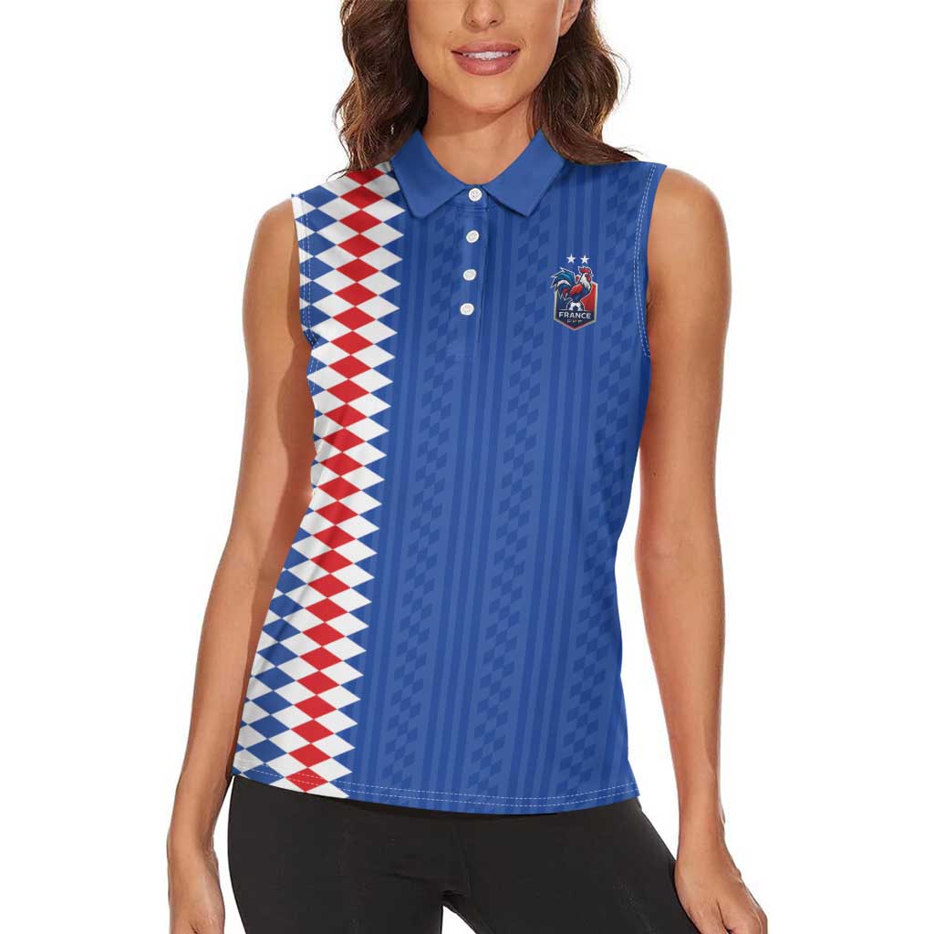 Custom World Football 2026 France Women Sleeveless Polo Shirt Les Bleus Road To Champions - Wonder Print Shop
