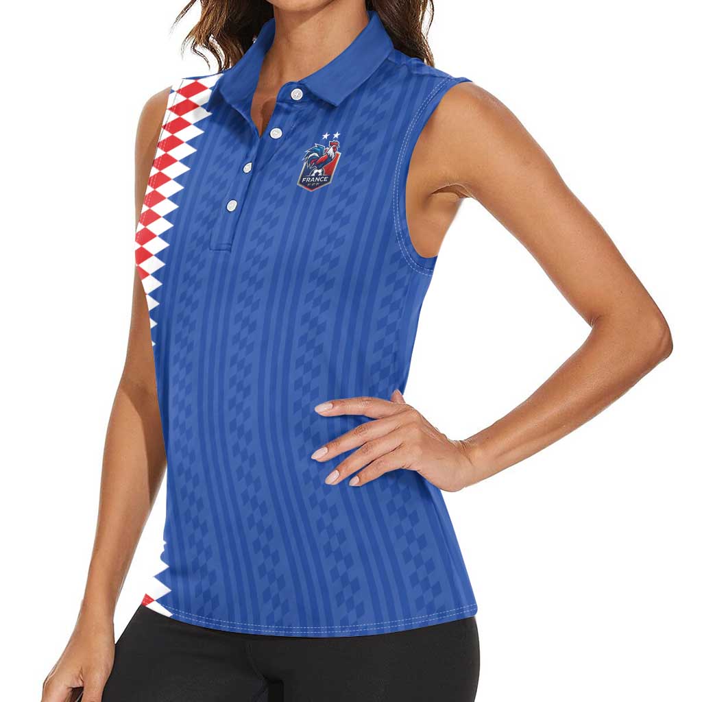 Custom World Football 2026 France Women Sleeveless Polo Shirt Les Bleus Road To Champions - Wonder Print Shop