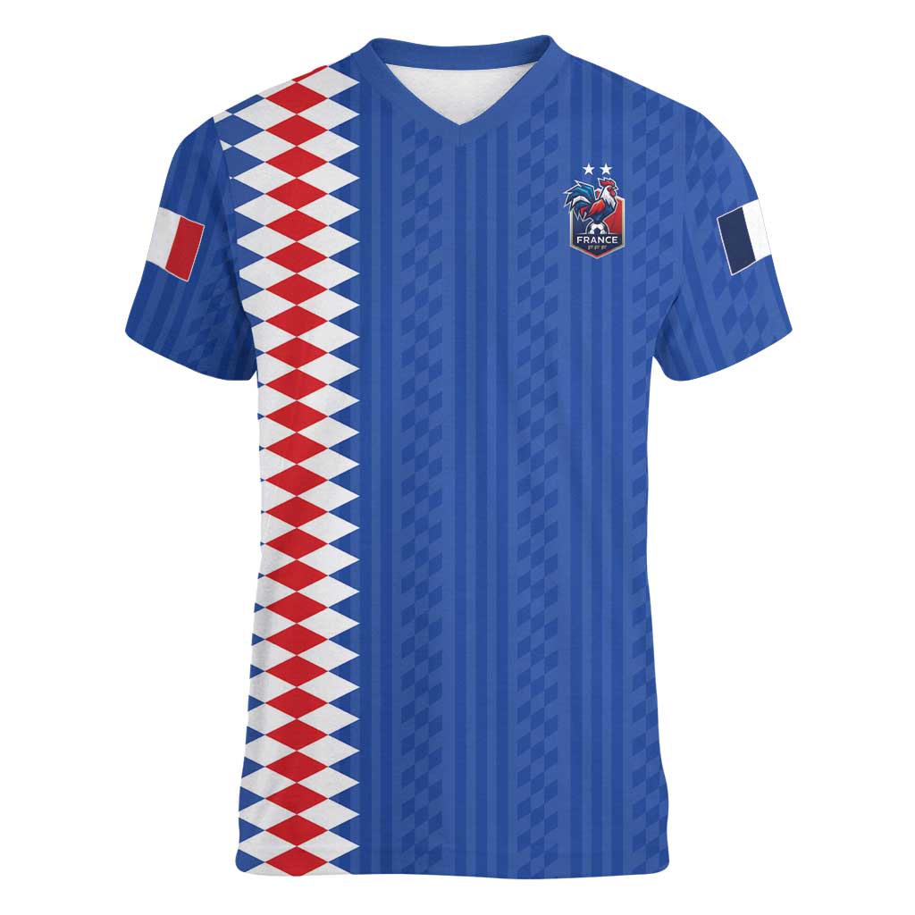 Custom World Football 2026 France Women V-Neck T-Shirt Les Bleus Road To Champions - Wonder Print Shop