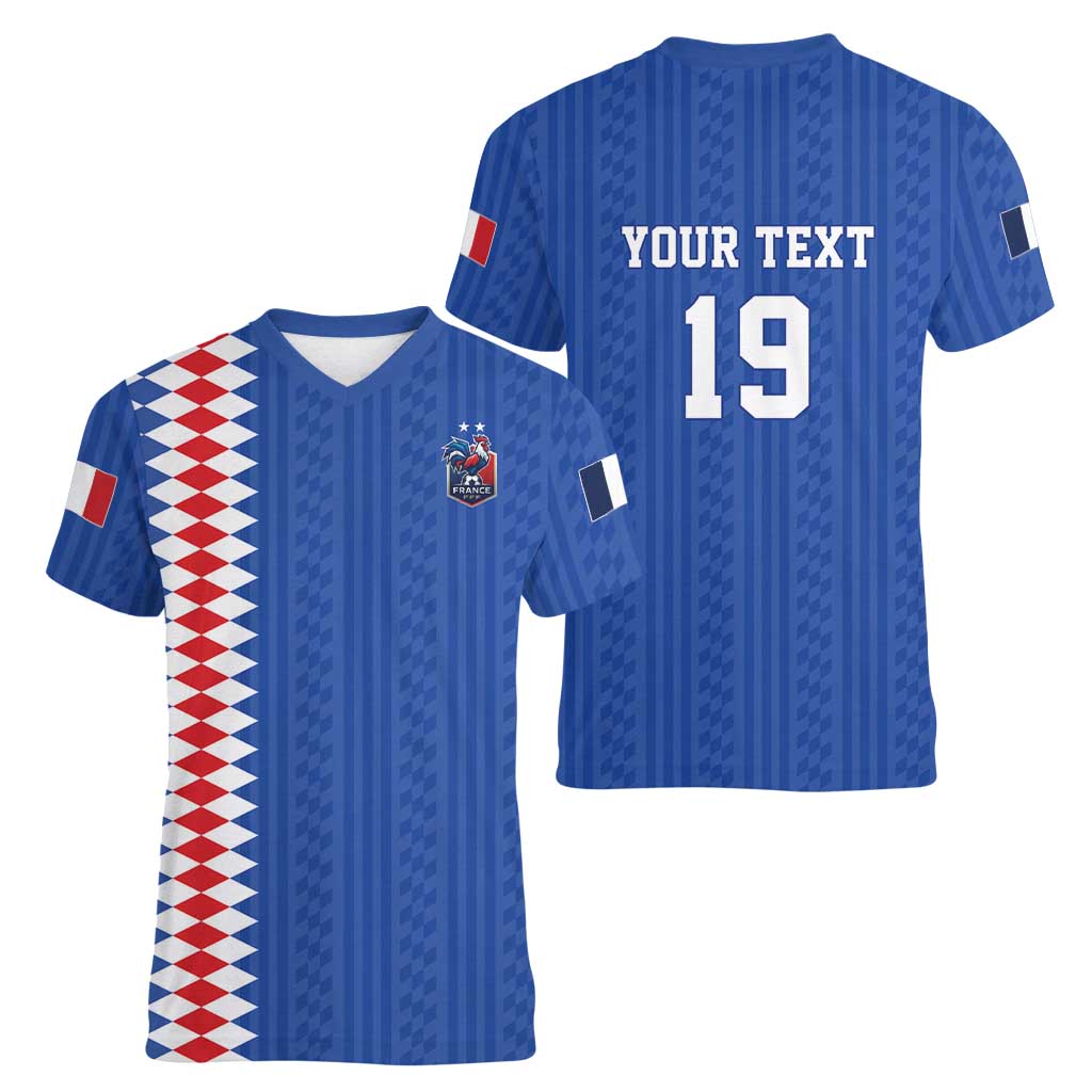 Custom World Football 2026 France Women V-Neck T-Shirt Les Bleus Road To Champions - Wonder Print Shop