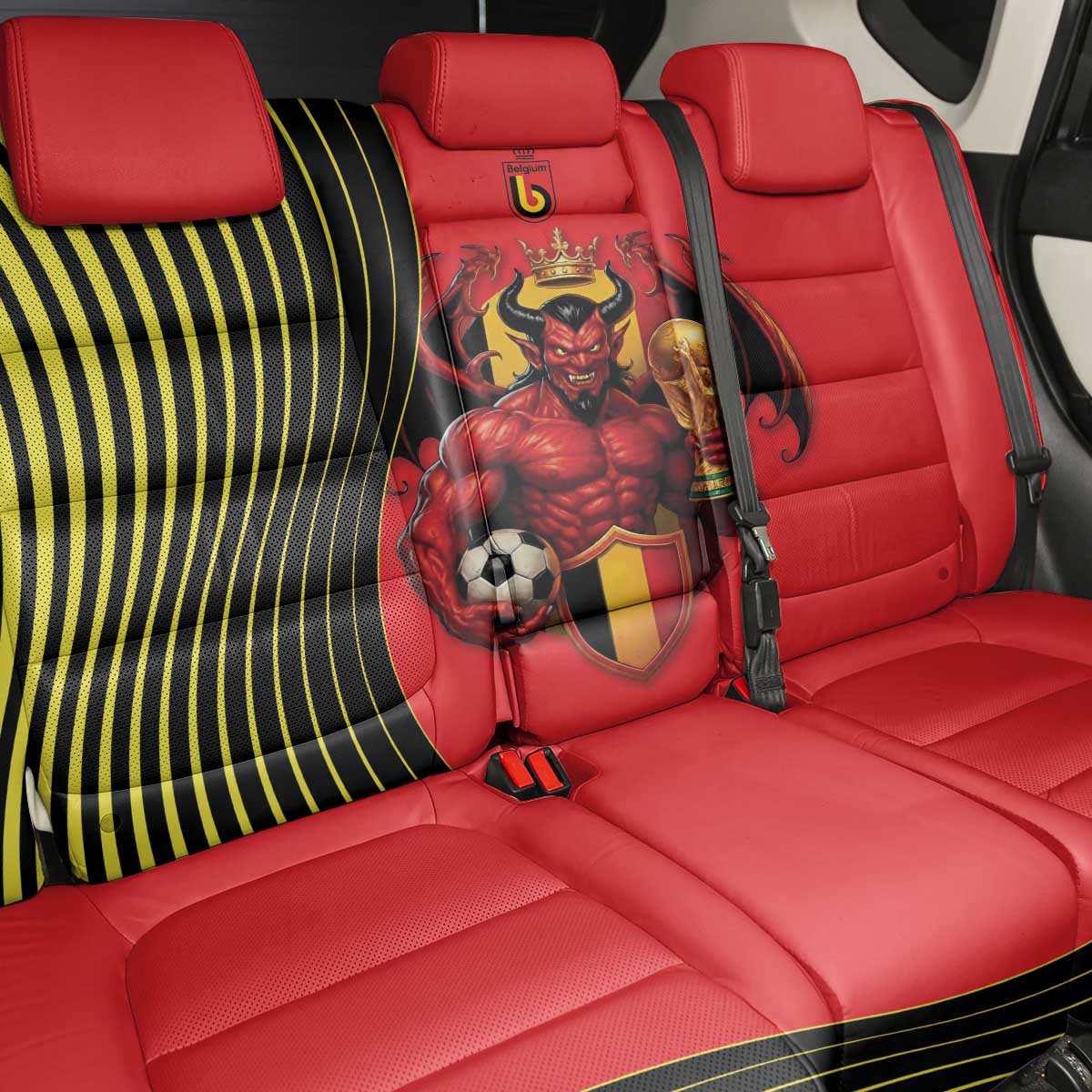 World Football 2026 Belgium Back Car Seat Cover Red Devils Go Champions - Wonder Print Shop