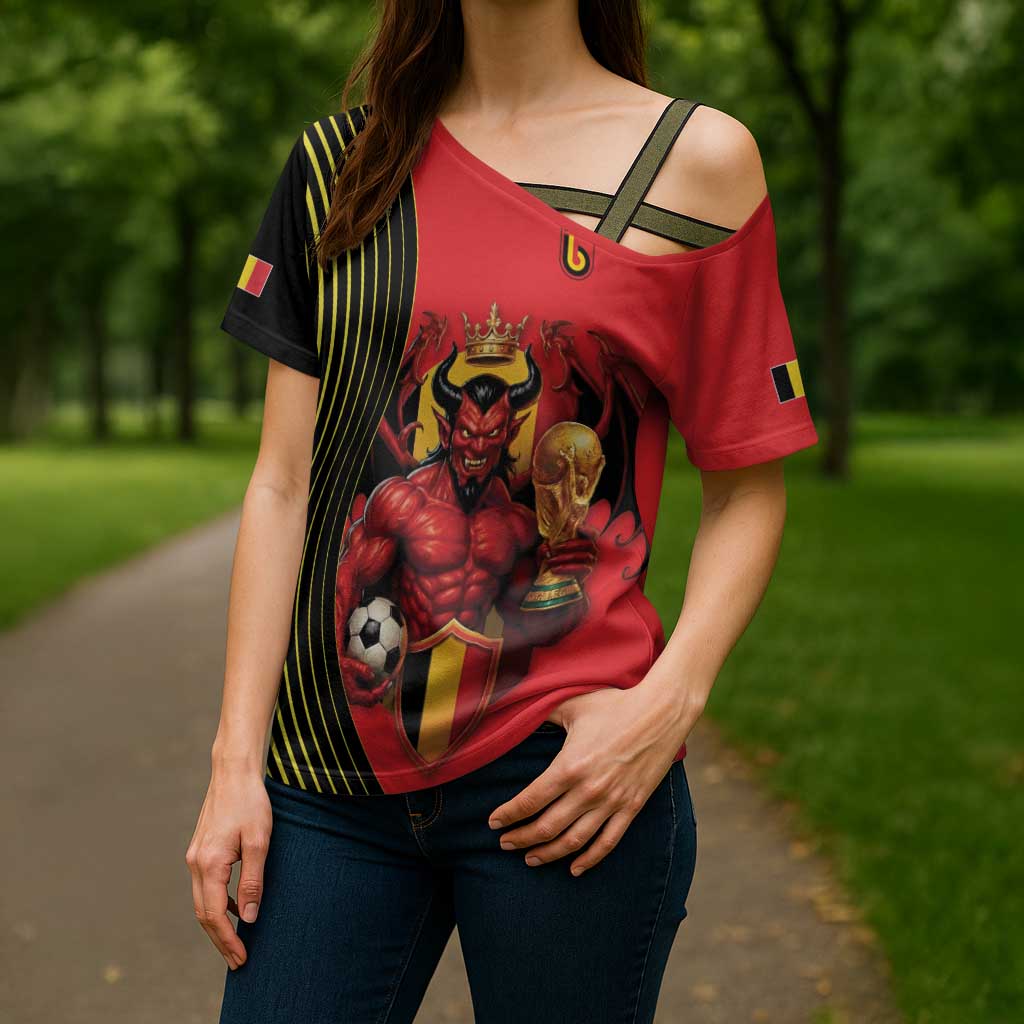 Custom World Football 2026 Belgium Cross Shoulder Shirt Red Devils Go Champions - Wonder Print Shop