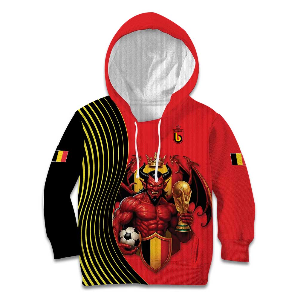 Custom World Football 2026 Belgium Kid Hoodie Red Devils Go Champions - Wonder Print Shop