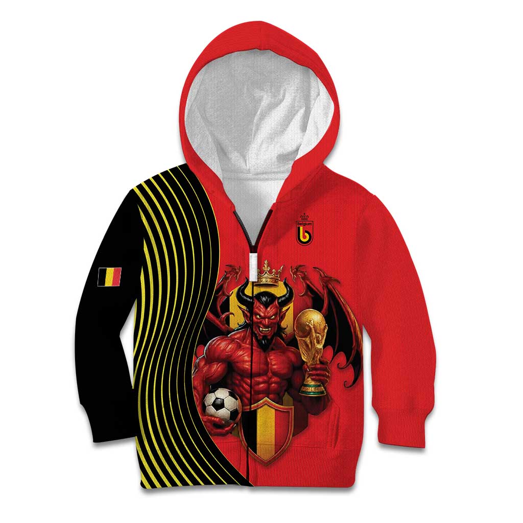 Custom World Football 2026 Belgium Kid Hoodie Red Devils Go Champions - Wonder Print Shop