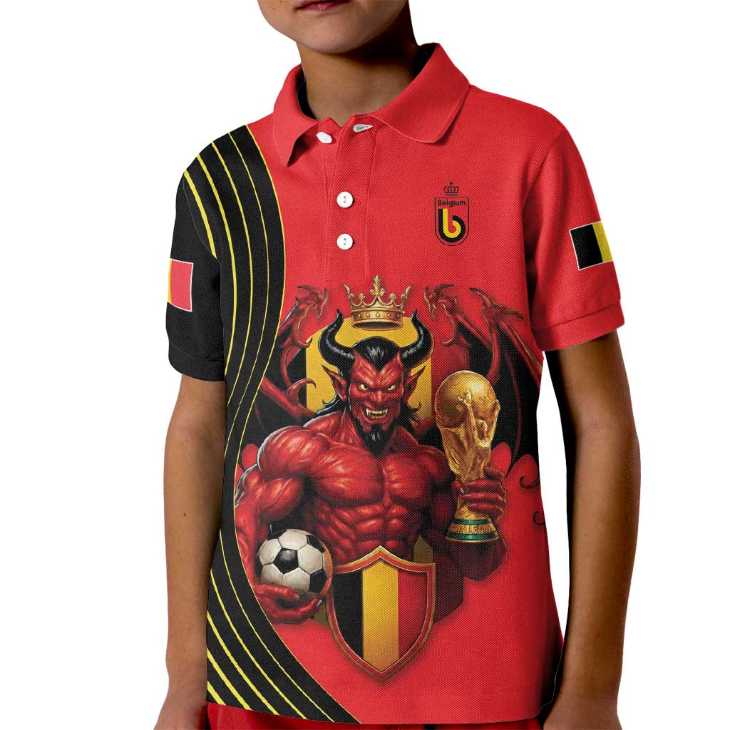 Custom World Football 2026 Belgium Kid Polo Shirt Red Devils Go Champions - Wonder Print Shop