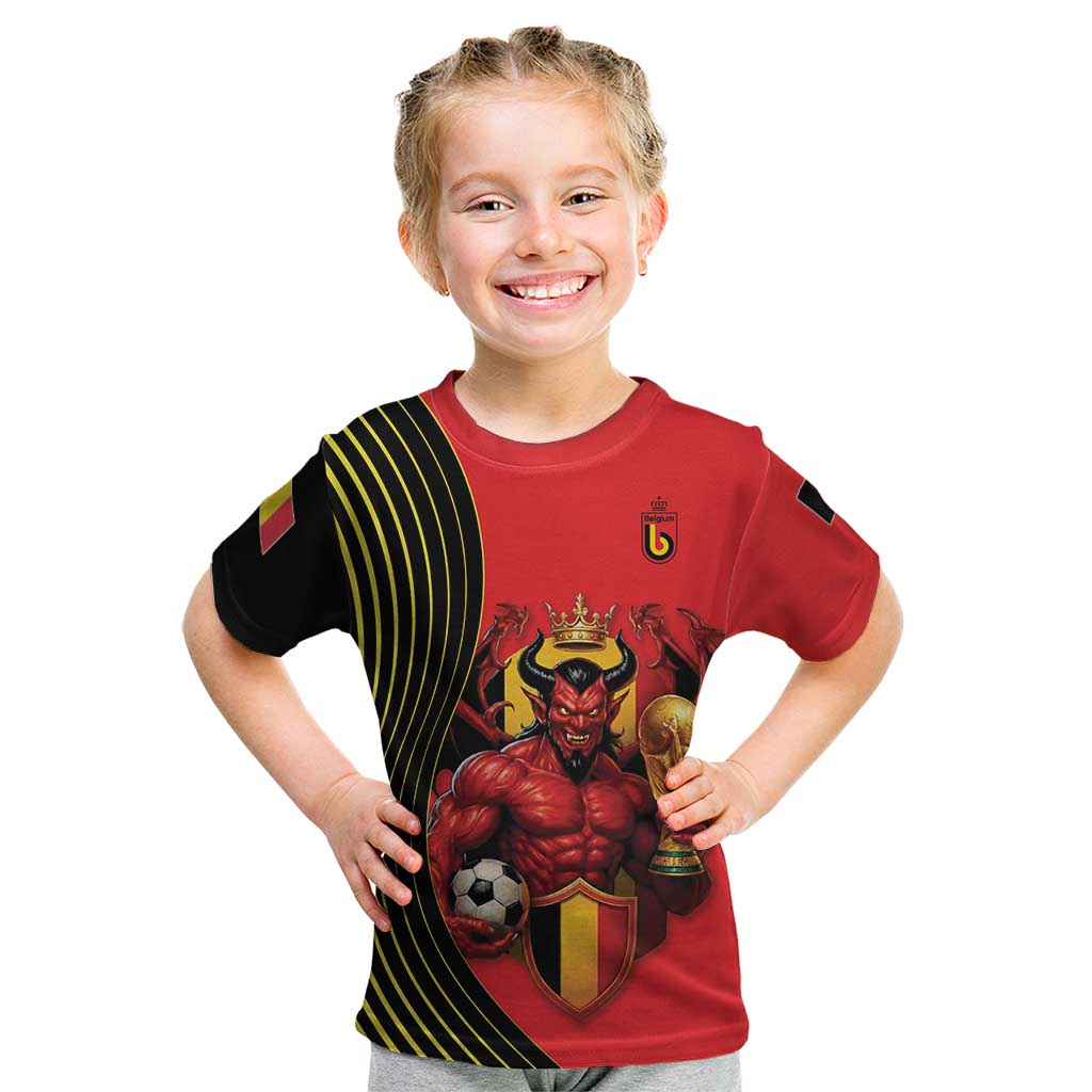Custom World Football 2026 Belgium Kid T Shirt Red Devils Go Champions - Wonder Print Shop