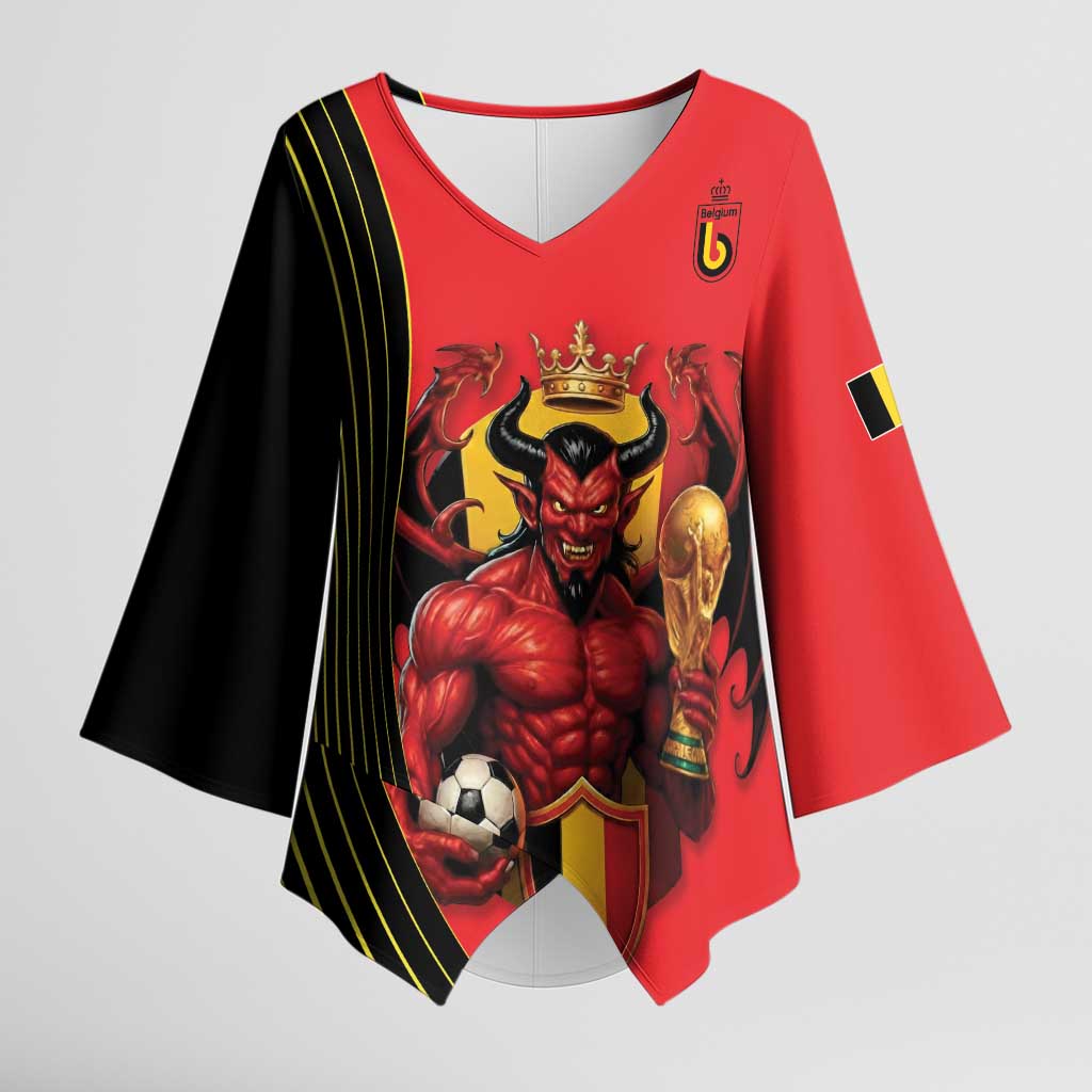 Custom World Football 2026 Belgium Kimono Sleeve Blouse Red Devils Go Champions - Wonder Print Shop