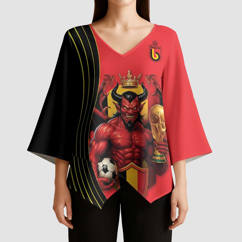 Custom World Football 2026 Belgium Kimono Sleeve Blouse Red Devils Go Champions - Wonder Print Shop